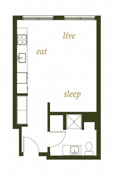 Floor plan for studio, 1 bath, 430 sqft